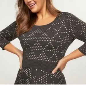 Lane Bryant Black Cream Triangle Lace Cut Pattern 3/4 Sleeve Midi Dress Size 18